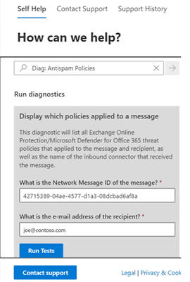 Figure 4: Email Threat Policy Diagnostic in Microsoft Defender XDR portal – input