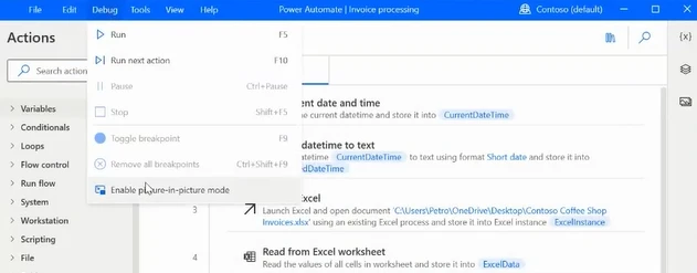 Enable desktop flow in the picture in picture designer and run your tests.